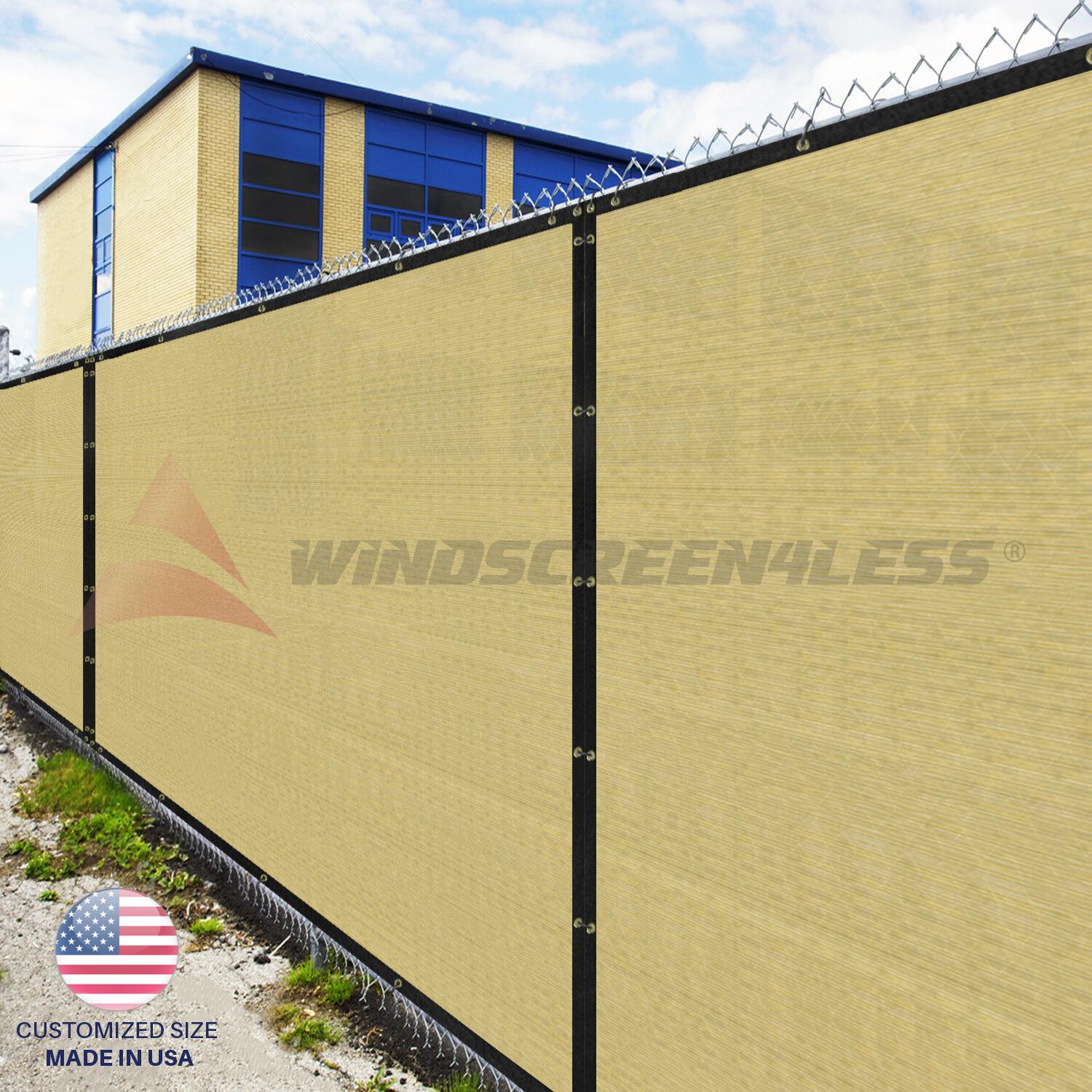Customize Beige 4' 5' 6' 8' Tall Fence Privacy Wind Screen Mesh Fabric Shade